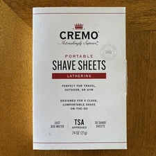 Cremo Portable Shave Sheets Lathering 30 Sheets Travel Pack TSA Approved