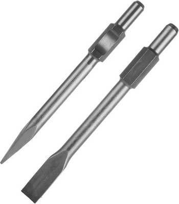 2 PCS Jack Hammer Chisel 1-1/8  Hex Jack Hammer Bits Point and Flat Concrete ...