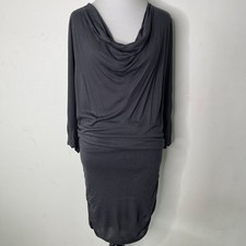 Alice + Olivia Women's Black Gray Drape Neck Blouson 3/4 Sleeve Dress Medium