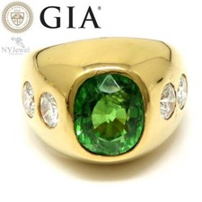 NYJEWEL GIA Certified 14k Yellow Gold Tsavorite Garnet  Diamond Ring