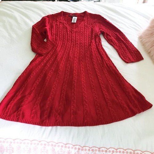 Cable Knit Sweater Dress Red V-Neck Above Knee Jessica Howard XL - Picture 11 of 14
