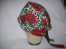 Men/Women Surgical Scrub Cap Lined Roses on Leopard Print Very Cool