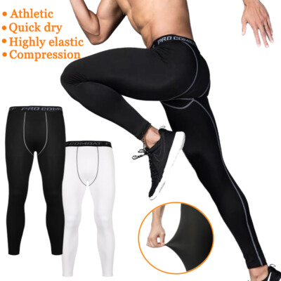 Men's Compression Pants Long Leggings Base Layer Running Workout Gym Sports