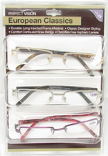 Perfect Vision European Classics 3 Pack Half Rim Reading Glasses 1.25