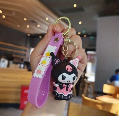 Kuromi Pink Skirt Key Chain Exquisite Keyring Bag Charm Holder Backpack