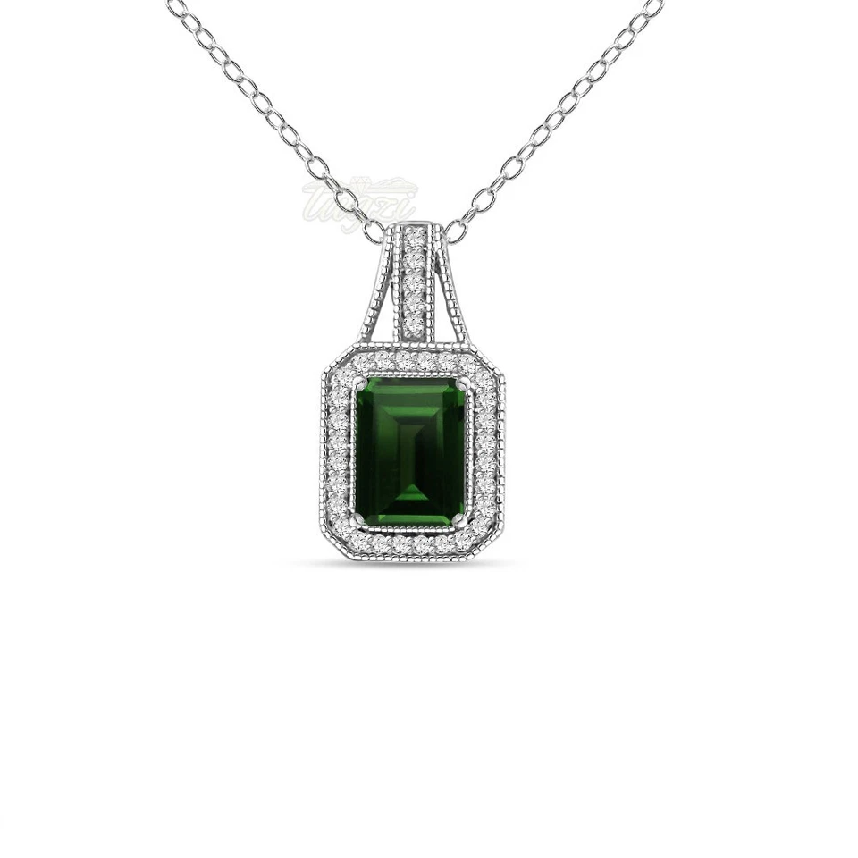 $399-2CTTW NATURAL CHROME DIOPSIDE & TOPAZ HALO PENDANT NECKLACE-SS/ 14K PL/925 - Image 2 of 4