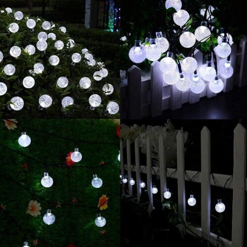 White Crystal Globe Solar String Lights Outdoor, Waterproof and 8 Lighting Modes - Picture 6 of 13
