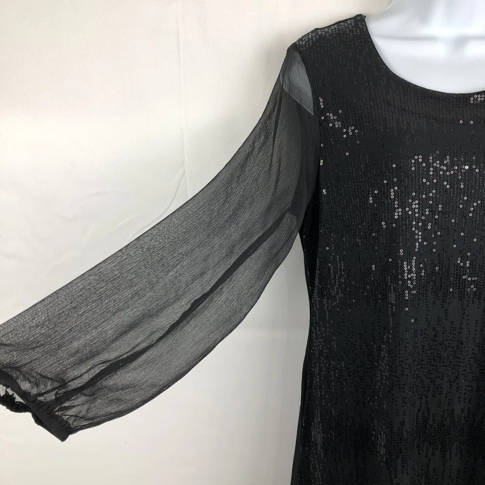Marks and Spencer Blouse Womens 6 Black Embellished Sequin Sheer Sleeve - Image 4 of 4