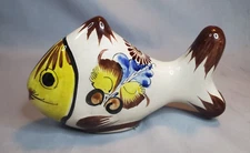 Tonala Mexican Pottery Fish Figurine Handmade Folk Art Hand Painted 6.5" Signed
