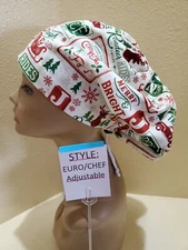 Comfort and Joy Christmas Women's Euro/Chef Surgical Scrub Hat/Cap Handmade