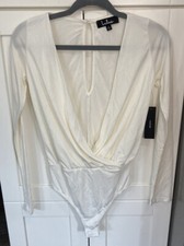 Lulu  s Ivory Long Sleeve Bodysuit Size Small Career Party Festival