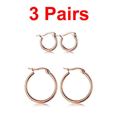 3 Pairs 18k Rose Gold Plated Huggie Hoop Sleeper Earrings Aus Made Ebay