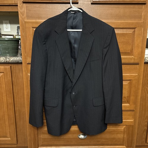 Traje de Hombre 48L Chaqueta y Pantalones Talla 39 x 30 Negro Rayas Usado en Excelente Condición Hecho en EE. UU. - Imagen 2 de 8