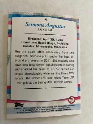 Minnesota Lynx born in Baton Rouge LA Seimone Augustus Olympics basketball  card | eBay