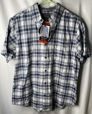 NWT Grizzly Mountain Men's Short Sleeve Button Down Shirt, Plaid Navy, Size Med