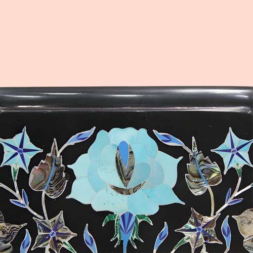 12" Display Black Marble Pietra Dura Inlay End Table Top Octagon Malachite stone - Picture 5 of 9