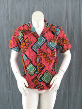 Vintage Hawaiian Aloha Shirt - Barkcloth Abstract Pattern - Men's Small