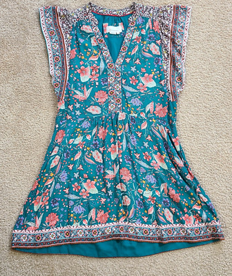 Anthropologie Zenia floral mini dress in blue green US/UK size S Originally $148