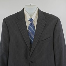 Hart Schaffner Marx Black Striped Wool 2 Button Suit Jacket 46R Tagged 48R