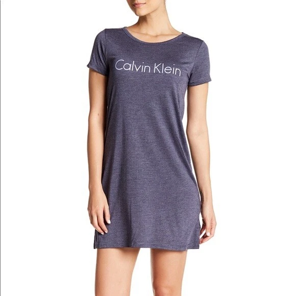 Calvin Klein Logo Sleepwear Dress NWT New Large Blue Grey
