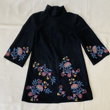 Zara Womens Dress Floral High Neck Short Aline Embroidered LBD Black XS Xsmall