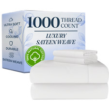Image of 1000 Thread Count 4 Piece Sheet Set, Luxury 100% Cotton Sateen by CGK Linens