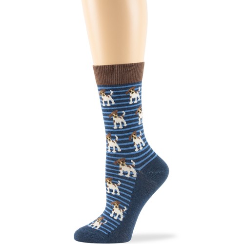 Women Fun Puppy Spaniel Cotton Crew Socks -4 Pack Medium-Green, Navy Blue, Beige - 第 3/12 張圖片