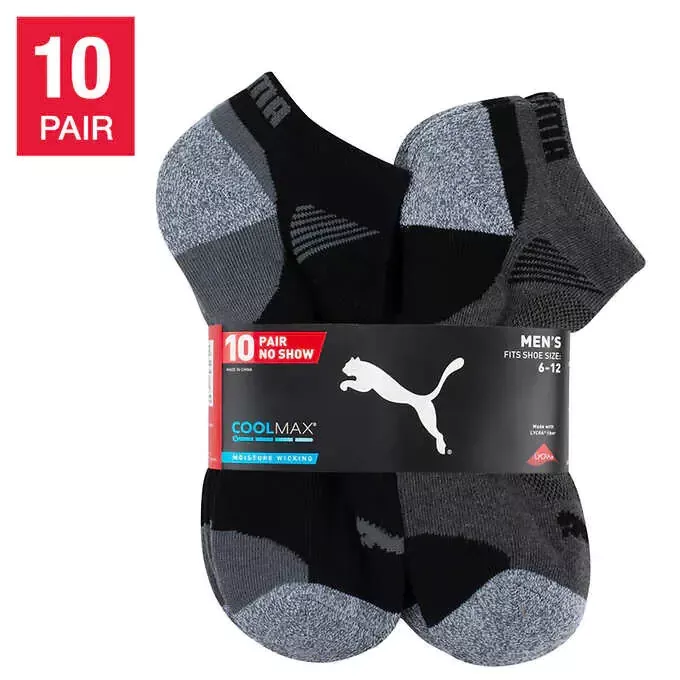 PUMA Men s No Show Sock 10 pair Black Extended Size