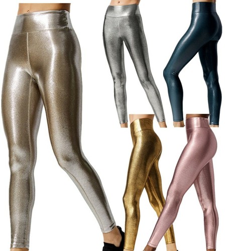 Women Athletic Leggings Shiny Metallic 