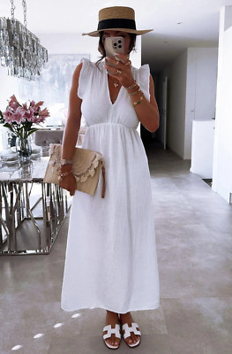 **BNWT! Gorgeous V-Neck Cotton Maxi Dress  Comes in White or Blue & in 3 Sizes**