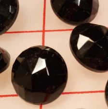 10 Vintage Jet Black Glass Shank Buttons  Dome Top With Facets 3/4"  18mm #8
