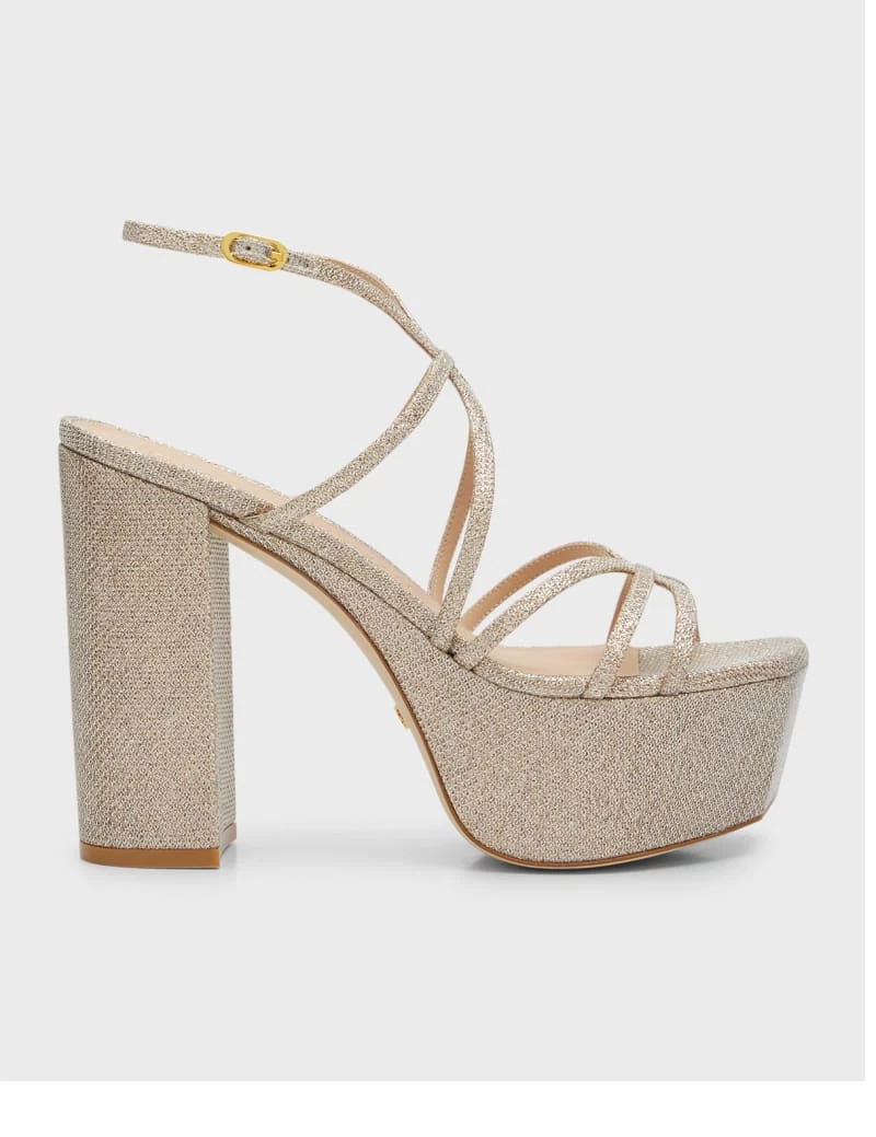 Stuart Weitzman Barely there Metallic Ankle Strap Platform Sandals