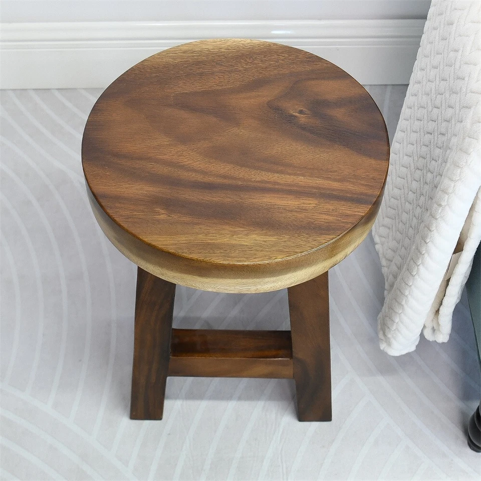 Greenage Small Rustic Solid Wooden Stool Round Side Table Bedside Table 18" H - Image 4 of 4