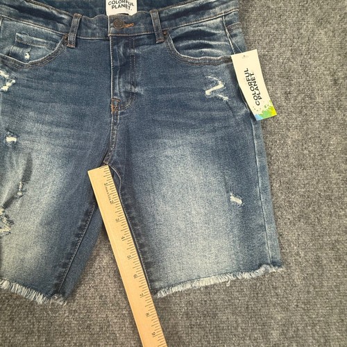 Colorful Planet Denim Shorts Distressed Frayed Hem Casual Blue Kids 14 Festival - Picture 4 of 6