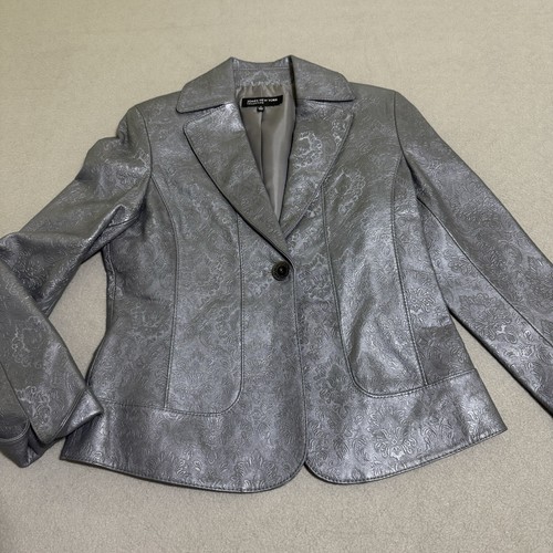 Vintage Leder Blazer Jacke Damen S Strukturiert Steampunk Mantel Gunmetal Silber Y2K - Bild 8 von 24
