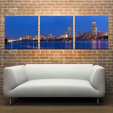  Boston Skyline ready to hang 3panel mounted canvas wall art/surpassed stretched