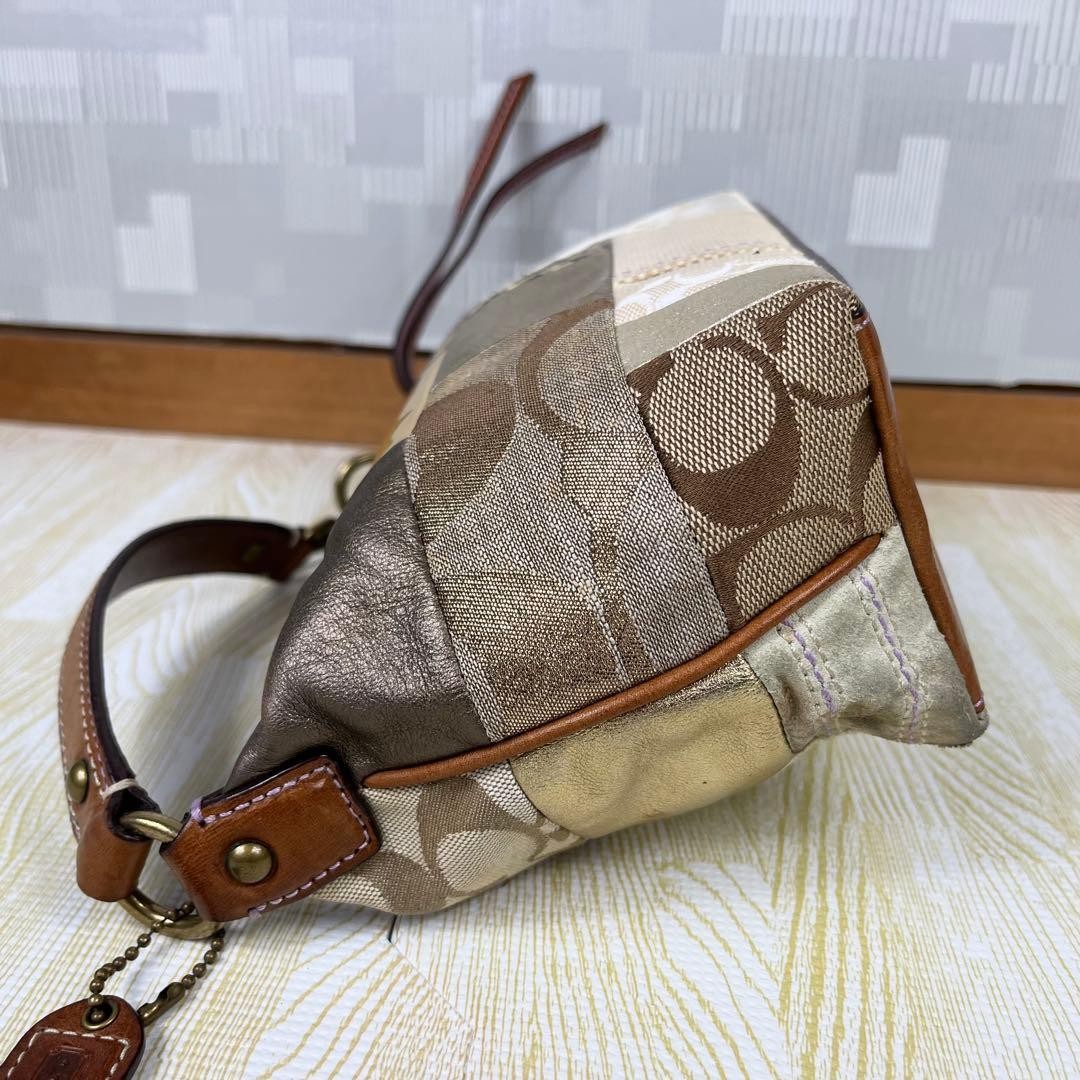 COACH Patchwork Accessory Pouch Handbag Beige Can… - image 3