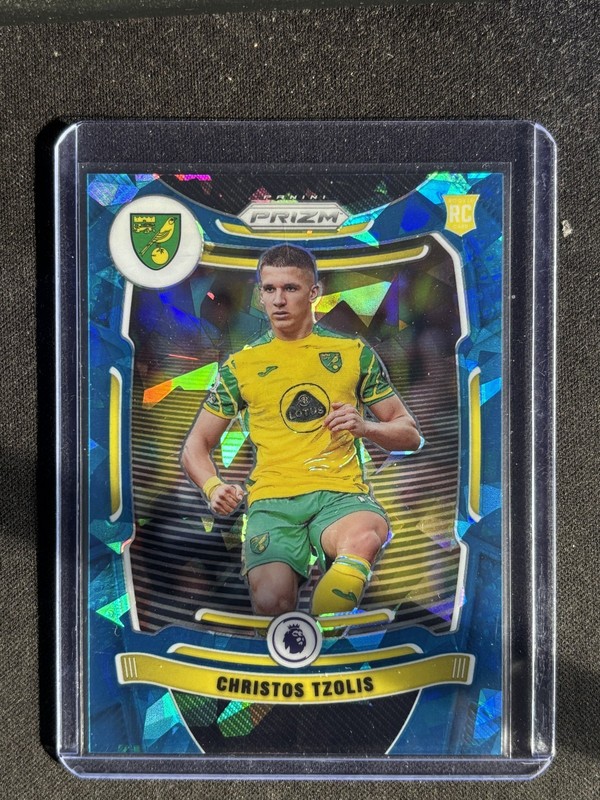 2021 Prizm Premier League Christos Tzolis Prizm Blue Ice RC #/75