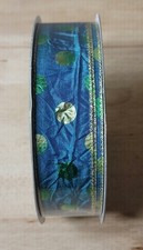 Kirkland WIRE EDGED RIBBON 1.5"x50 Yards Crinkle Teal/Gold Polka Dot