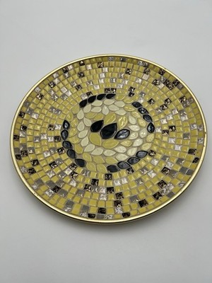 Vintage Mosaic Tile Large Dish Black Yellow Gold MCM