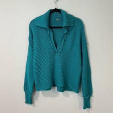 Free People Womens Marlie Sweater Pullover V Neck Oversized Slouchy Teal Blue XS