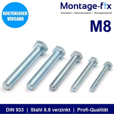 M8 Sechskantschrauben Außensechskant - Länge 8-200mm - Schrauben DIN 933 Muttern