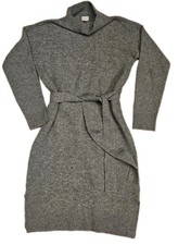 A NEW DAY WOMENS SZ SMALL HEATHER GREY MOCK NECK SWEATER DRESS WAIST TIE