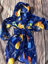 Boys Bath Robe Planets Blue Size 7/8 With Hood