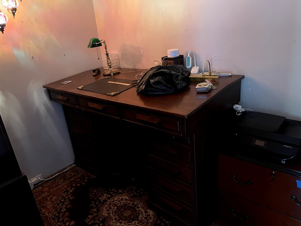 Vintage Oak Drafting Desk from Historic Hollywood Hills Home - Image 2 of 4