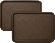 2 Pack Brown Boot Trays 16.5"x12.5" Waterproof Shoe Mats Floor Protectors