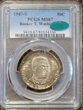 1947-S Booker T Washington Commemorative Half Dollar PCGS MS67 CAC