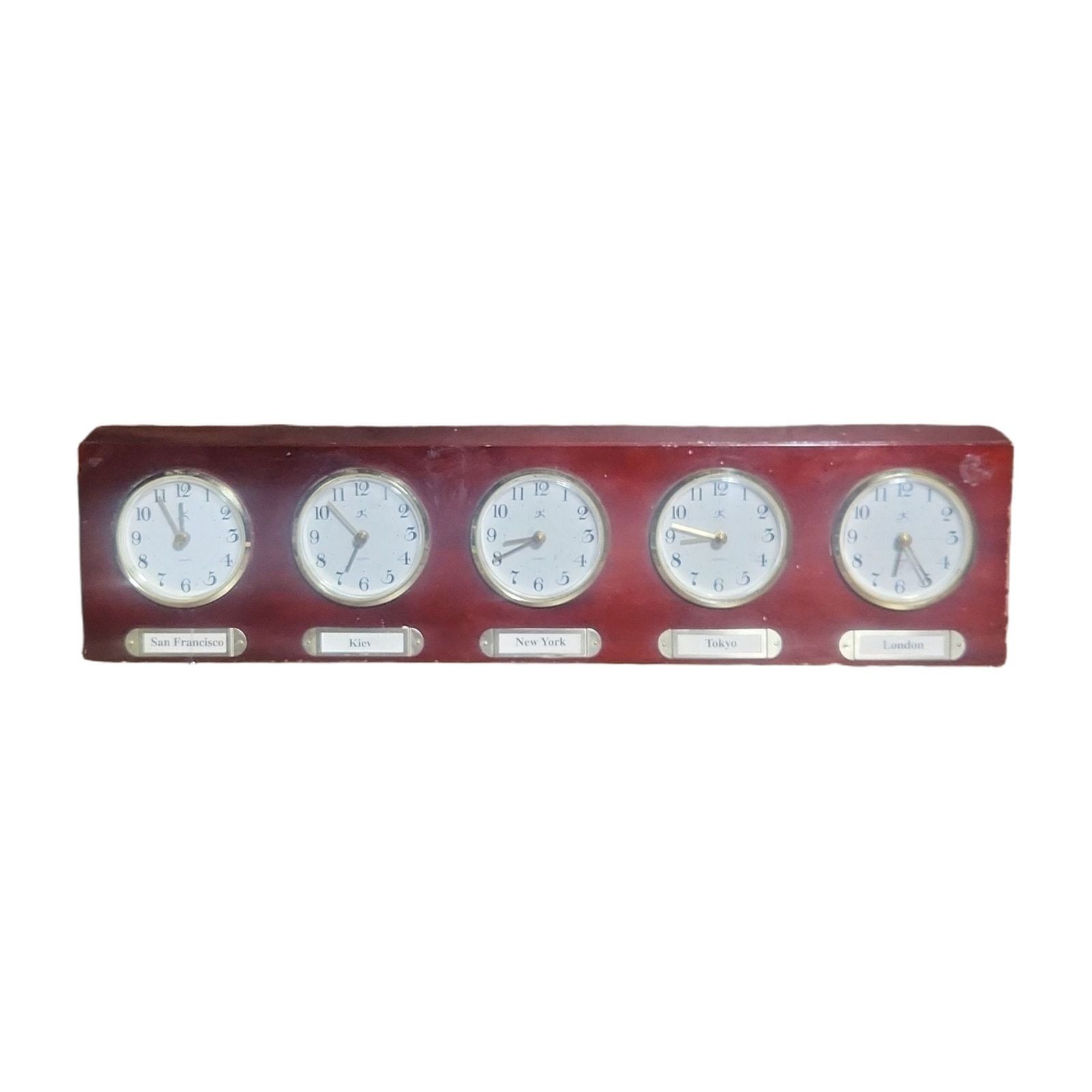 Vintage Wooden Multi-Zone Time Zone Desk/Wall Clock – 5 City Faces