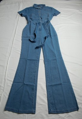 Haute Monde Women's Denim Button-Up Short Sleeve Jumpsuit MP7 Blue Medium