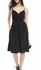 Banana Republic Spaghetti Strappy Cross V Pleated Flare Dress Black Size 0
